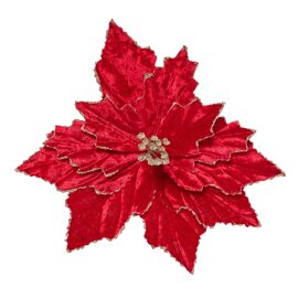Velvet Poinsettia with Clip - Red