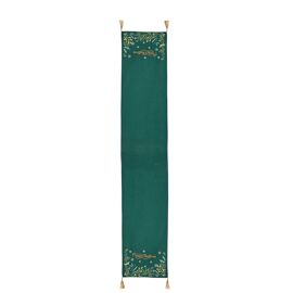 Green Table Runner with Embroidery, Beading & Tassels