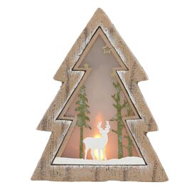 LED Light Up Tree Shaped Ornament with Reindeer Scene