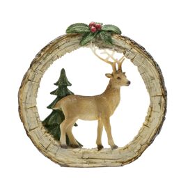 Standing Reindeer In Wood Effect Round Surround