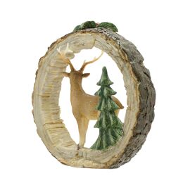 Standing Reindeer In Wood Effect Round Surround