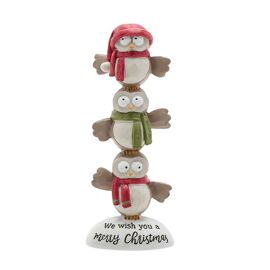 **MULTI 4** Stacked Owls Decoration - Merry Christmas