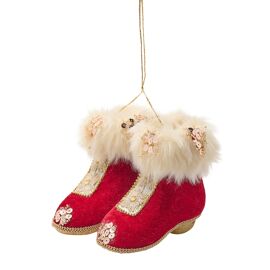 Red Velvet Pair Of Boots Hanging Decoration