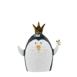 **MULTI 4** Metal Penguin with Crown Ornament - 13cm