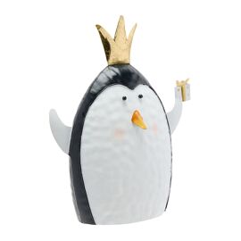 **MULTI 4** Metal Penguin with Crown Ornament - 13cm