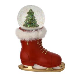 Regal Tidings Ice Skate Snow Globe with Christmas Tree - Red