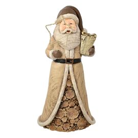Wood Effect Santa with LED Star 46cm