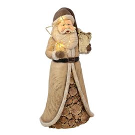 Wood Effect Santa with LED Star 46cm