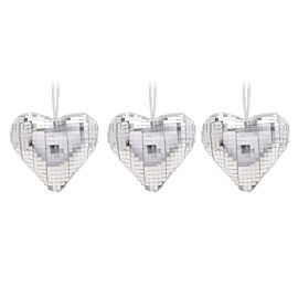 Set of 3 Silver Hanging  Decorations - Disco Hearts