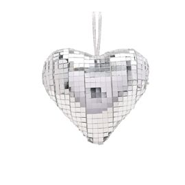 Set of 3 Silver Hanging  Decorations - Disco Hearts