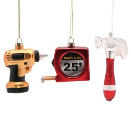 Set of 3 Glass Tool Hanging Decorations