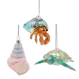 Set Of 3 Under The Sea Glass Hanging Decorations