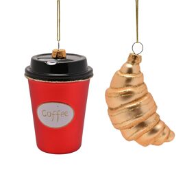 Set Of 2 Croissant & Coffee Hanging Decorations
