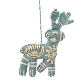 **MULTI 6** Blue & White Felt Hanging Decoration - Reindeer
