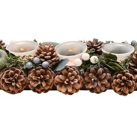 **MULTI 2** Mixed Foliage Blue Triple Votive Candle Holder