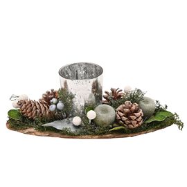 Mixed Foliage Blue Single Mercury Glass Candle Holder Large Centrepiece