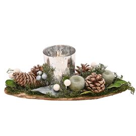 Mixed Foliage Blue Single Mercury Glass Candle Holder Large Centrepiece