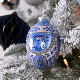 Set of 3 Painted Blue Egg Shaped Hanging Decorations