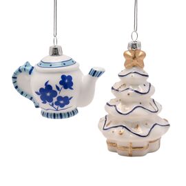 Set of 2 Blue & White Delicate Hanging Decorations