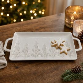 45cm Serving Tray - Embossed Frosted Pine Trees