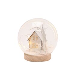 12cm LED Christmas House and Snow Round Glass Decoration