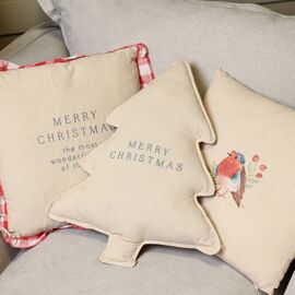 Tree Shaped 'Merry Christmas' Cushion