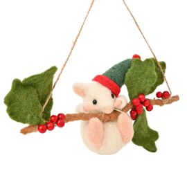 **MULTI 12** Felt Mouse On A Branch - 20cm