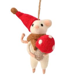 **MULTI 12** Felt Mouse With Mushroom And Red Hat - 11cm