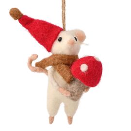 **MULTI 12** Felt Mouse With Mushroom And Red Hat - 11cm