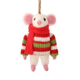 **MULTI 12** Felt Mouse With Stripey Jumper - 11cm