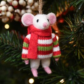 **MULTI 12** Felt Mouse With Stripey Jumper - 11cm