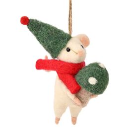 **MULTI 12** Felt Mouse With Mushroom And Green Hat - 11cm
