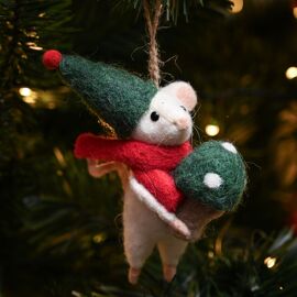 **MULTI 12** Felt Mouse With Mushroom And Green Hat - 11cm