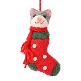 **MULTI 12** Felt Cat In Stocking - 12cm