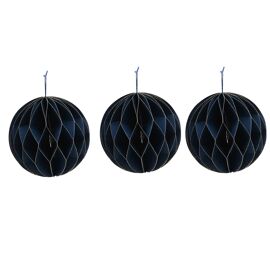 Dark Blue Set of 3 Paper Baubles with Gold Edge - 10cm