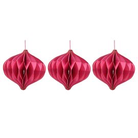 Hot Pink Set of 3 Paper Shaped Baubles with Gold Edge - 9cm