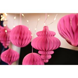 Hot Pink Set of 3 Paper Shaped Baubles with Gold Edge - 9cm