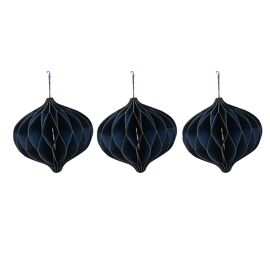 Dark Blue Set of 3 Paper Shaped Baubles with Gold Edge - 9cm