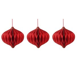 Deep Red Set of 3 Paper Shaped Baubles with Gold Edge - 9cm