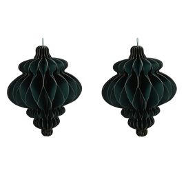Dark Green Set of 2 Paper Ornate Baubles with Gold Edge - 15cm