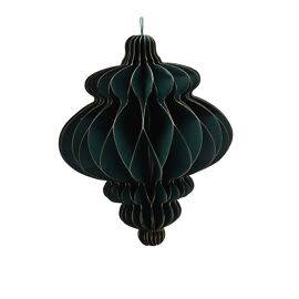 Dark Green Set of 2 Paper Ornate Baubles with Gold Edge - 15cm
