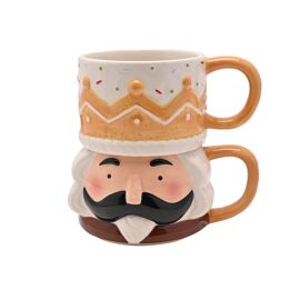 Santa & Friends Ceramic Gingerbread Nutcracker Stacking Mugs