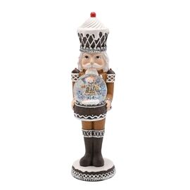 Santa & Friends Dark Gingerbread Nutcracker Holding a Globe - 23cm