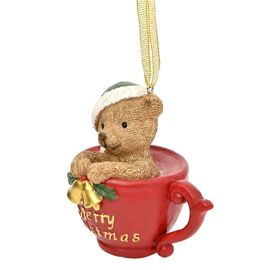 **MULTI 6** Santa & Friends Bear In A Teacup Decoration