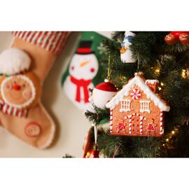 **MULTI 6** Santa & Friends Tree Decoration - Large Gingerbread House