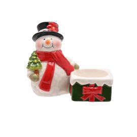 Santa & Friends Ceramic Snowman Tea Light Holder