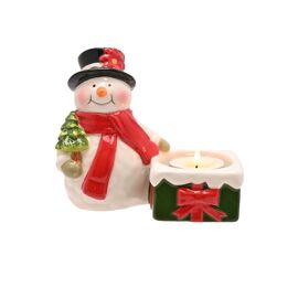 Santa & Friends Ceramic Snowman Tea Light Holder