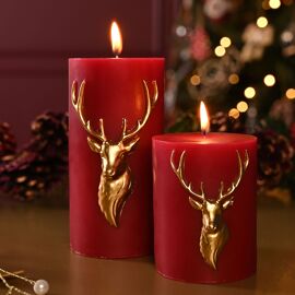 Regal Tidings Stag Pillar Candle - Red - 15cm