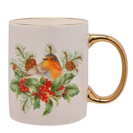 Robin Mug with Electroplated Gold Handle and Rim