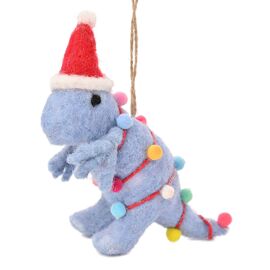 **MULTI 16** Hanging Felt Tree Decoration  - Blue Dino with Lights
